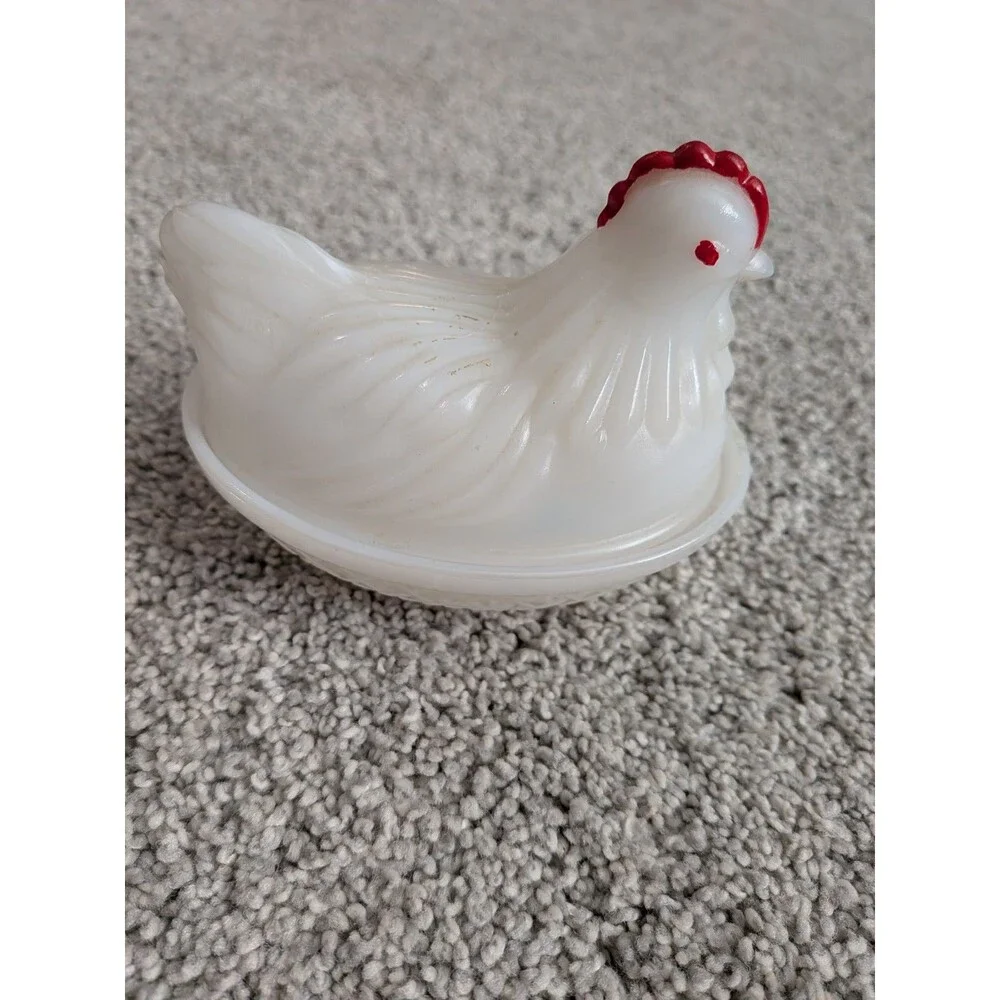 Vintage White Milk Glass Small Hen On Nest Candy Dish Cottage Granny Core
